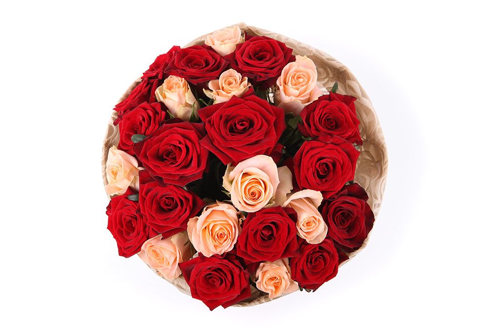 Букет 25 роз, красно-кремовый микс