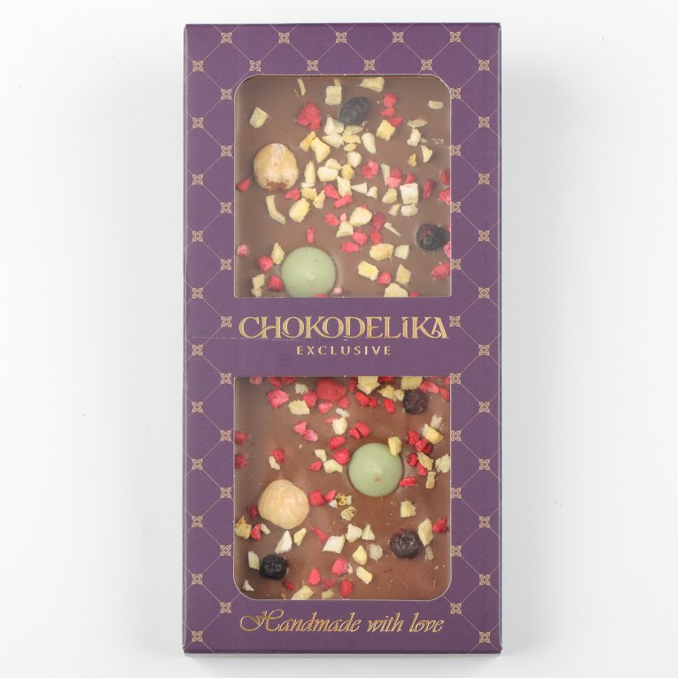 Шоколад молочный Манго, фундук, лайм с украшением (80г)