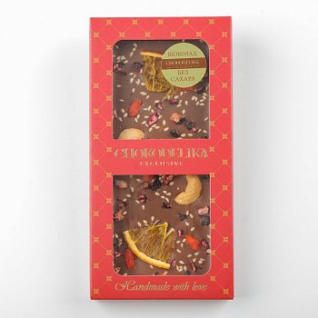 Шоколад молочный SUGAR FREE кешью, апельсин, годжи (80г)