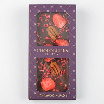 Шоколад темный Клубника, пекан, малина с украшением (100г)