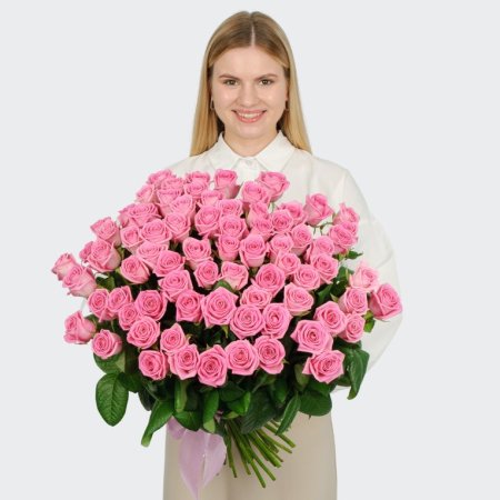 Букет 75 роз Розовая звезда