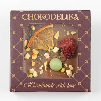 Шоколад молочный Ежевика и апельсин с украшением (35г)