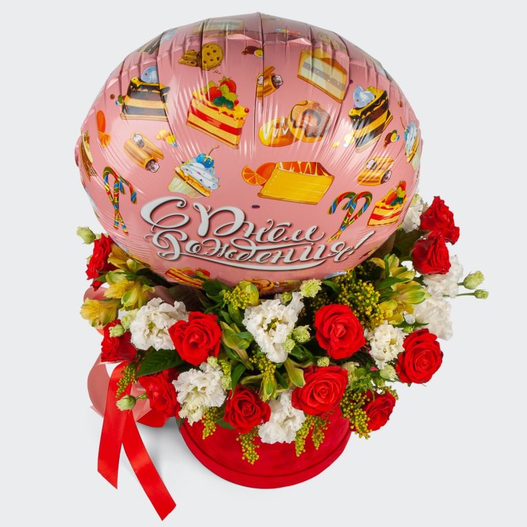 Композиция с альстромериями и розами Красный бархат