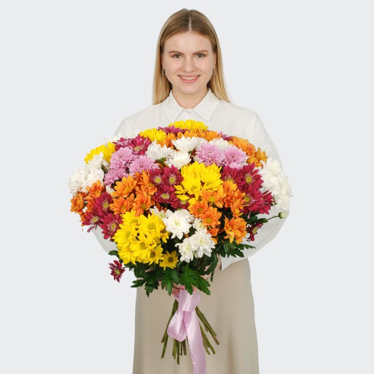 Букет 25 кустовых хризантем микс