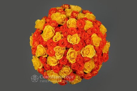 Букет из 51 розы в коробке, желто-оранжевый микс