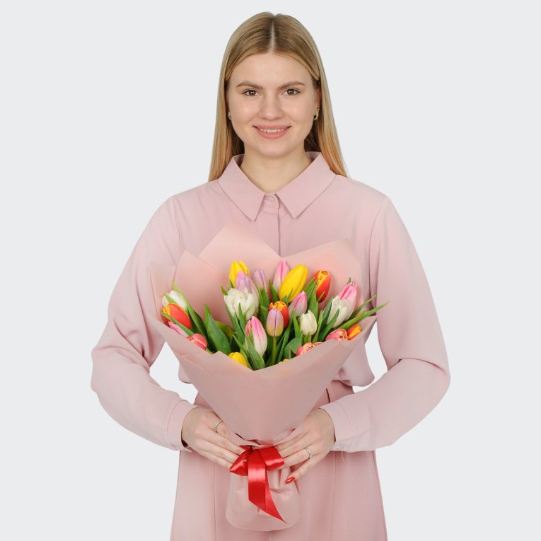 Букет 25 тюльпанов микс