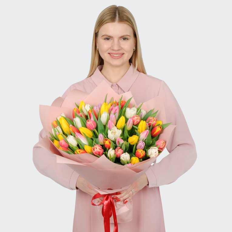 Букет 75 тюльпанов микс