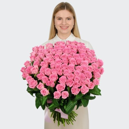 Букет 101 роза Розовая звезда